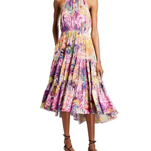 Kobi Halperin Hope Floral Tiered Halter Dress Pink Sleeveless Multi Sz S $498 - Picture 2 of 9